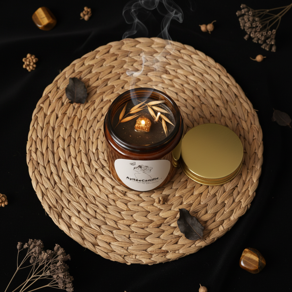 Bougie unique pot ambré - vue du dessus spirituelle