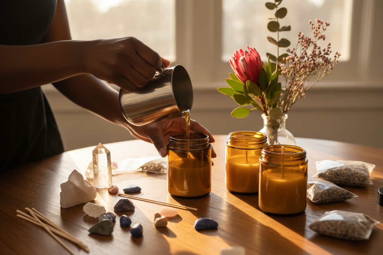 Mains noires fabrication bougies artisanales